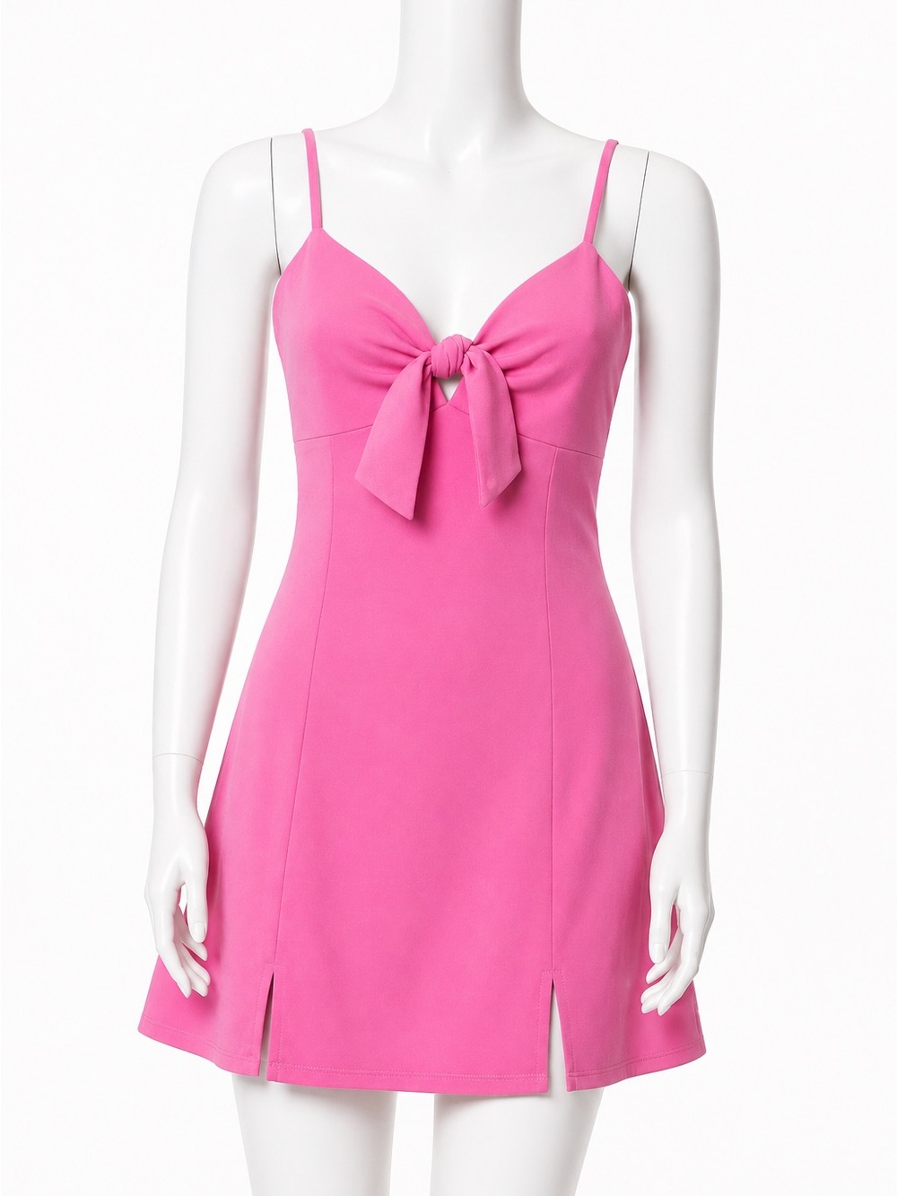Pink Tie-Front Spaghetti Strap Dress